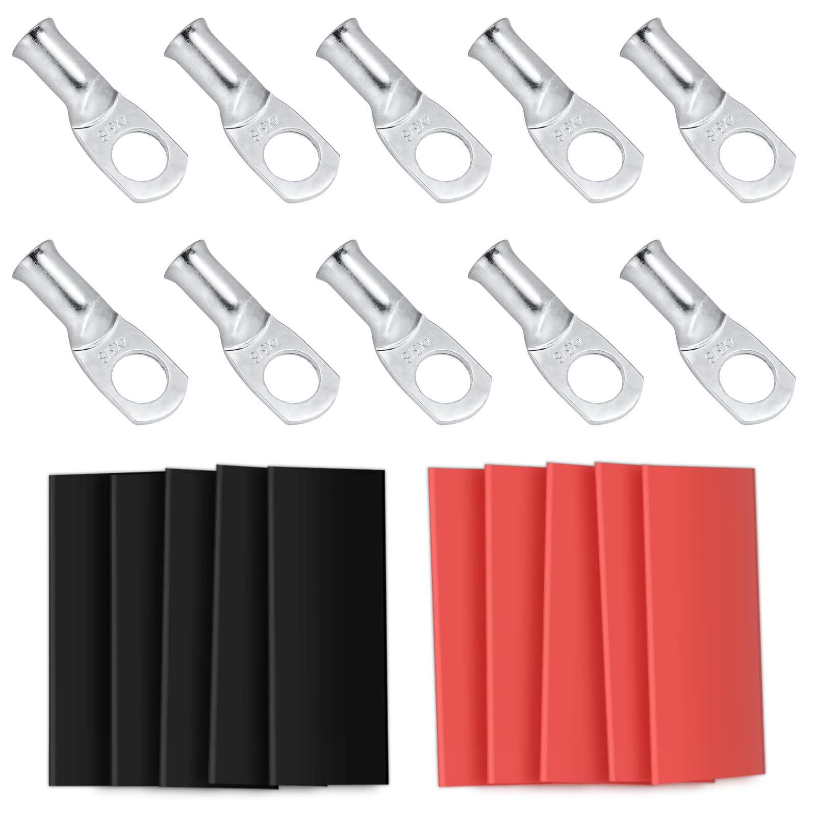 Photo 1 of 10pcs Sanuke 4 AWG - 3/8" Tinned Copper Wire Lugs Ring Terminals, Marine Grade Battery Cable Ends with 3:1 Dual Wall Adhesive Heat Shrink Tubing