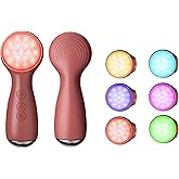 Colorful LED Silicone Face Wash Brush - Sonic Vibration Face Cleaner with Heat Sensation, 3 Modes & Ergonomic Handle, Waterproof Electric Face Brush for at-Home Spa & Travel Skincare (Dark Brown)