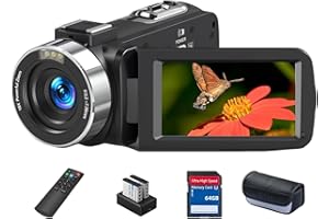 Video Camera 8K Camcorder 64MP YouTube Vlogging Camera 64G SD Card and 2 Batteries 18X Digital Zoom Webcam 270 Degree Rotatio