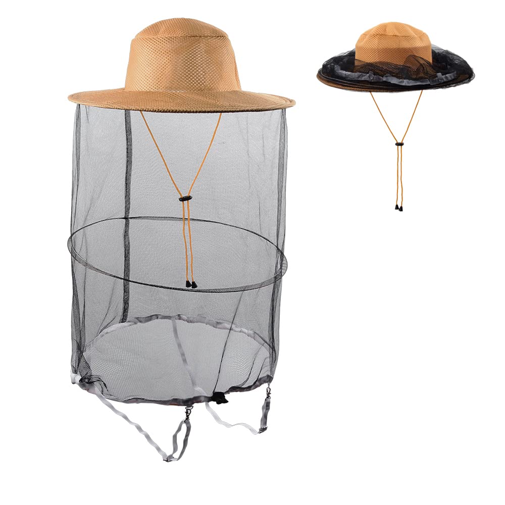 Beekeeper bee Beekeeping Veil hat net Vest Mosquito Bug Netting Hats face Shield Fishing Cap Brown