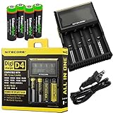 Nitecore D4 smart battery Charger with LCD display For Li-ion, IMR, LiFePO4 26650 22650 18650 17670 18490 17500 18350 16340 RCR123 14500 10440 Ni-MH And Ni-Cd AA AAA AAAA C Rechargeable Batteries with 4 x EdisonBright Ni-MH rechargeable AA batteries bundle
