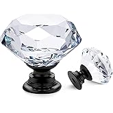 Ravinte 5 Pack Crystal Drawer Knobs - Glass Cabinet Knobs, Diamond Shaped, 30 mm with Black Base