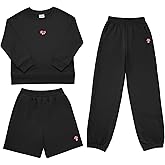 STELLE Girls 3 Piece Outfits Kids Sweatsuit Long Sleeve Sweatshirt Sweatpants and Shorts Matching Set Clothes with Pockets