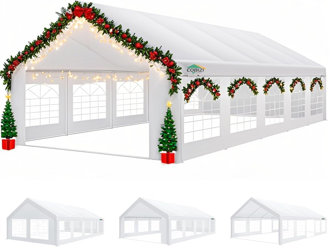 Photo 1 of ***MISSING PARTS**COBIZI 16x32FT Party Tent Heavy Duty Outdoor Gazebo White Event Shelter Wedding Canopy Tent for Parties Carport BBQ Commercial with Removable Sidewall Windows, Powder Coating (Better Than Galvanized)