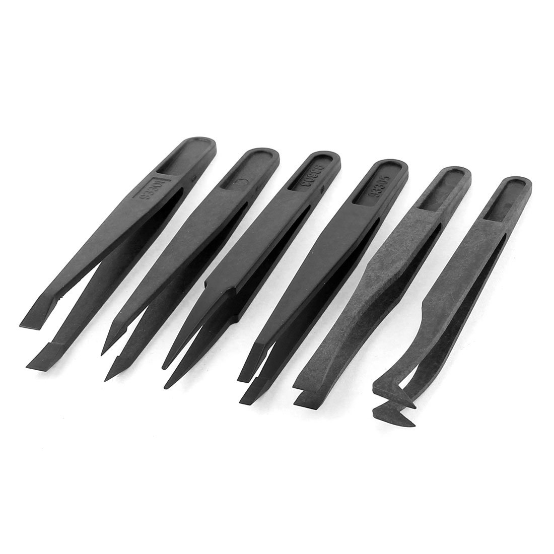 sourcing map 6 Pcs Black Plastic Anti Static Slant Pointed Bent Fine Straight Olecranon Tip Tweezer