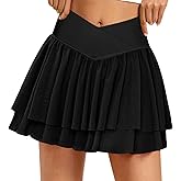 JEKAOYI Tennis Skirts for Women Crossover High Waisted Lightweight Pleated Ruffle Mini Workout Skorts with Pockets