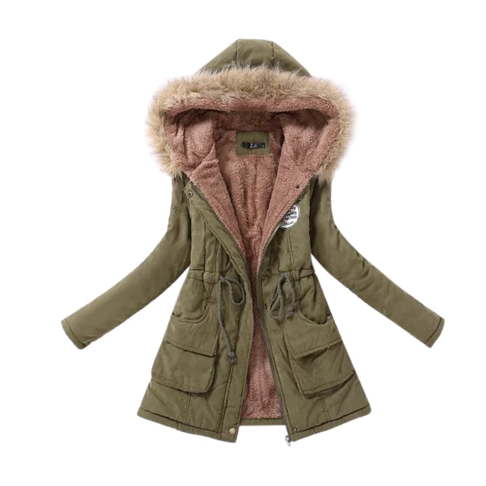 edtara women long warm fleece coat with hood fluffy collar tight waist cotton jackets