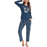 EISHOPEER Women's 2 Piece Cotton Long Sleeve Pajamas Set Cute Print Top and Pants Pjs Loungewear Sleepwear Sets