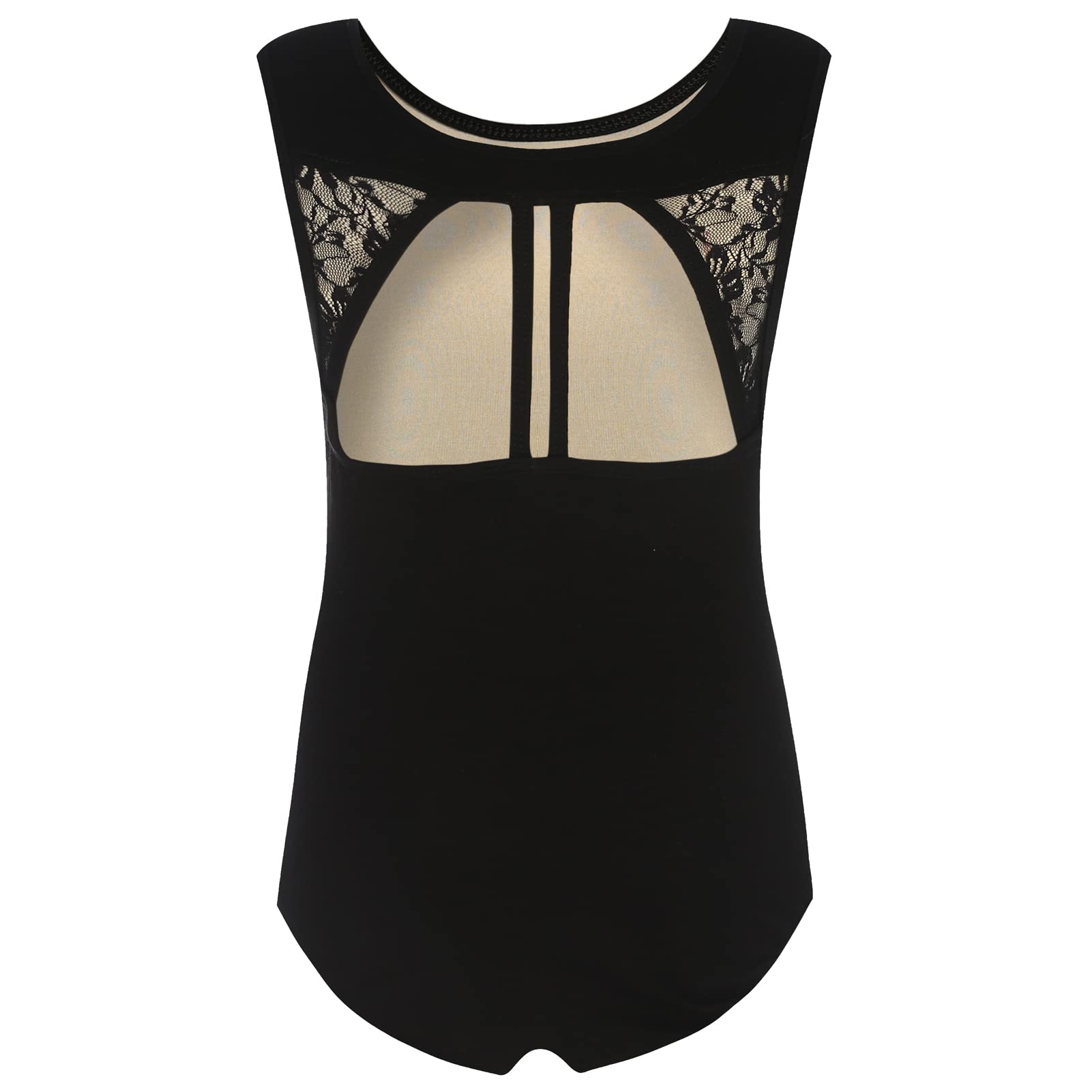 Photo 1 of Phineein Girls Sleeveless Ballet Gymnastics Leotards - Kids Athletic Crisscross Floral Mesh Lace Back Dancewear (10-12Y, Black)