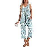 TUTULIME Womens Pajama Sets Sleeveless and Capri Pjs Set 2 Piece Summer Sleepwear with Pockets Soft Loungewear