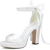 Dilhik Platform Heels Wedding Shoes for Bride Pearl Heels Open Toe Bridal Shoes Wedding Heeled Sandals
