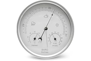 AMTAST 5.2" Diameter Dial Type Barometer Thermometer Hygrometer 3 in 1 Multifunction, Pure Mechanical Dial Barometric Pressure Weather Station (Imperial) AW007A