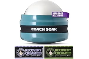 Coach Soak Massage Roller Ball – Dual Hot & Cold Stainless Steel CryoBall with Silicone Control Grip, Handheld Recovery Roller Glides Easily for Deep Tissue Massage – 2X Magnesium Cream Included