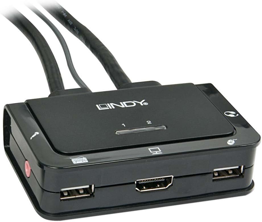 LINDY Compact 2 Port KVM Switch HDMI USB 2.0 Audio 1920x1080 Black
