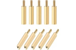 PRIAOLKER Male to Female Thread Spacer Screws Brass Hex Standoff M5 x 40mm + 7mm PCB Pillar for Drone Quadcopter, Computer and Circuit Board, Pack of 10,Gold
