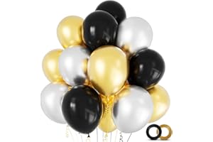 ASIYUHY 100 Pack Black Gold and Silver Balloons 12 inch Latex Party Balloons with 65ft Ribbon for Birthday Graduation New Year Party Decorations Supplies
