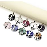 LE SKY 10 Pcs Natural Stone Pendants Round Shape Mixed Crystal Stone Alloy Cat Pattern for Jewelry Making Necklace