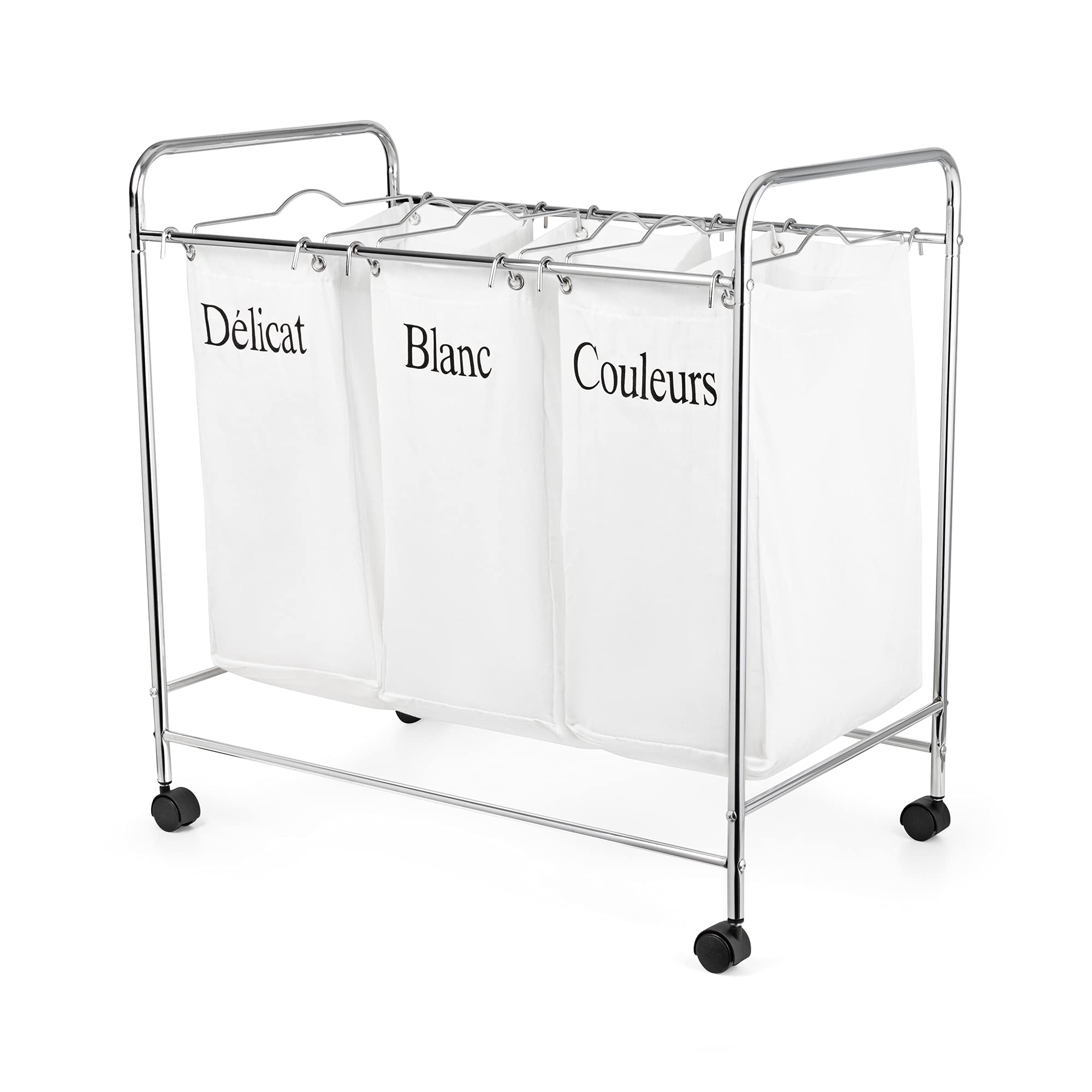 Compactor Life Collection XL Triple Laundry Hamper - Nature, White, 74X45.5X75 cm, Steel Tube With Chrome Plated Finishing and Polycotton Fabric, RAN2594