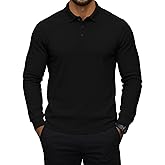 KUYIGO Mens Collared Polo Shirts Long Sleeve Button Textured Tops Loose Fit Casual Fashion Stretchy Golf T-Shirt