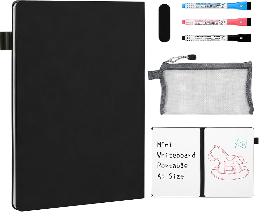 AGM A5 Mini Whiteboard Portable Dry Erase Board with 3 Markers and Pouch