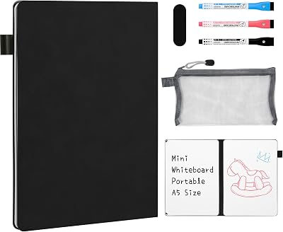 AGM A5 Mini Whiteboard Portable Dry Erase Board with 3 Markers and Pouch