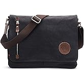 HuaChen Vintage Canvas Messenger Bag,Travel Shoulder Satchel Unisex Crossbody Purse Bookbag for 14 Inch Laptop