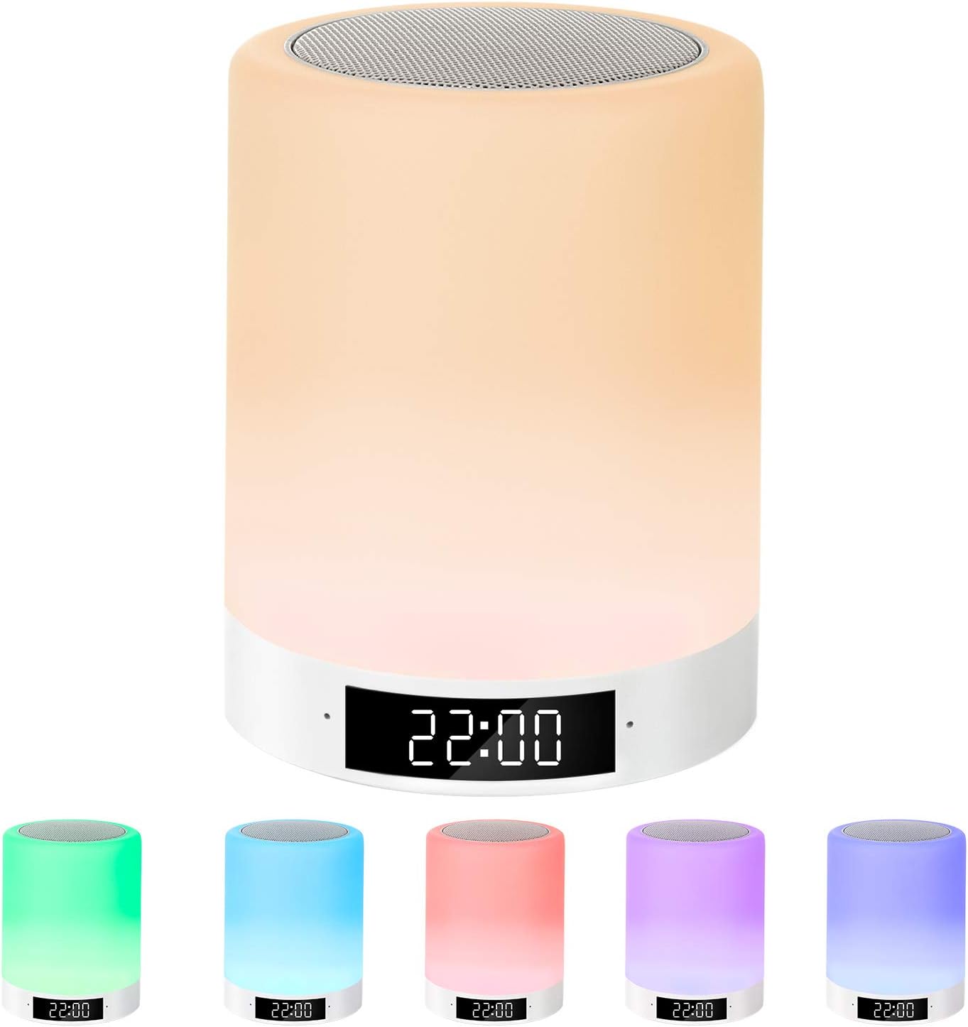Night Light Bluetooth Speaker, Macrimo LED Night Lamp Touch Sensor Table Lamp Dimmable Warm White Light & 7 Color 3 brightnesses Changing with Alarm Clock/FM/TF Card Mode Gift for Women Teens Kids