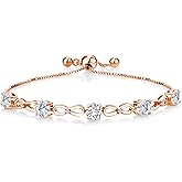 Gem Stone King 18K Rose Gold Plated Silver 5MM Round Gemstone Birthstone and 1.3MM Round White Lab Grown Diamond Tennis Bracelet For Women | Fully Adjustable Up to 8 Inch