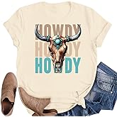 Unchadefined Western Shirts for Women Cow Skull Retro Cowgirl T-Shirt Rodeo Country Concert Graphic Top Cute Outfit