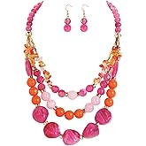 Bocar 3 Layer Statement Chunky Beaded Necklace Fashion Costume Jewelry Set for Women Gifts (NK-10788)