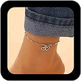Erimberate Bohemian Crystal Heart Ankle Bracelet Gold Cz Hollow Hearts Ankle Bracelet Interlocking Heart Foot Chain Anklet Summer Beach Foot Chain Jewelry for Women