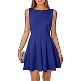 Yousify Womens Sleeveless Mini Dress Summer Boat Neck Pleated Party Club Flowy A Line Tank Dresses