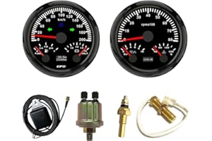 ELING 85mm (3 3/8'') 2 Gauge Set Speedometer 200KM/H GPS Tachometer 8000RPM Fuel Level Water Temp. 40-120℃ Oil Pressure 10Bar