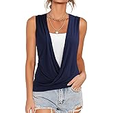 RANPHEE Womens Summer Casual Sleeveless Hide Belly Fat Banded Bottom Wrap Tops T-Shirts