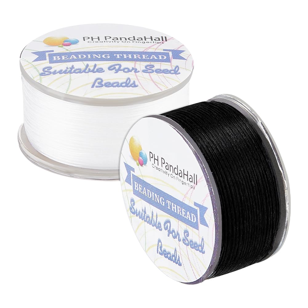 PH PandaHall 92m 0.1mm Beading Thread Black White Bracelet String Nylon Thread Cord Jewellery Braided String Sewing Thread for Jewellery Making Seed Bead Bracelets Necklace Earrings DIY Craft