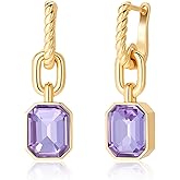 Birthstone Crystal Dangle Drop Earrings, 18K Gold Plated Huggie Hoop Hypoallergenic Earring Jewelry Gifts for Women