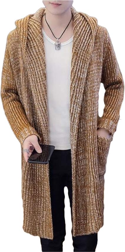 Amazon ダーセン メンズ 秋冬 フード付き セーター ロングカーディガン 長袖 冬服 無地 カジュアル 厚手 スリム プルオーバー パーティー 通勤 防寒 ロングコート カーディガン 通販
