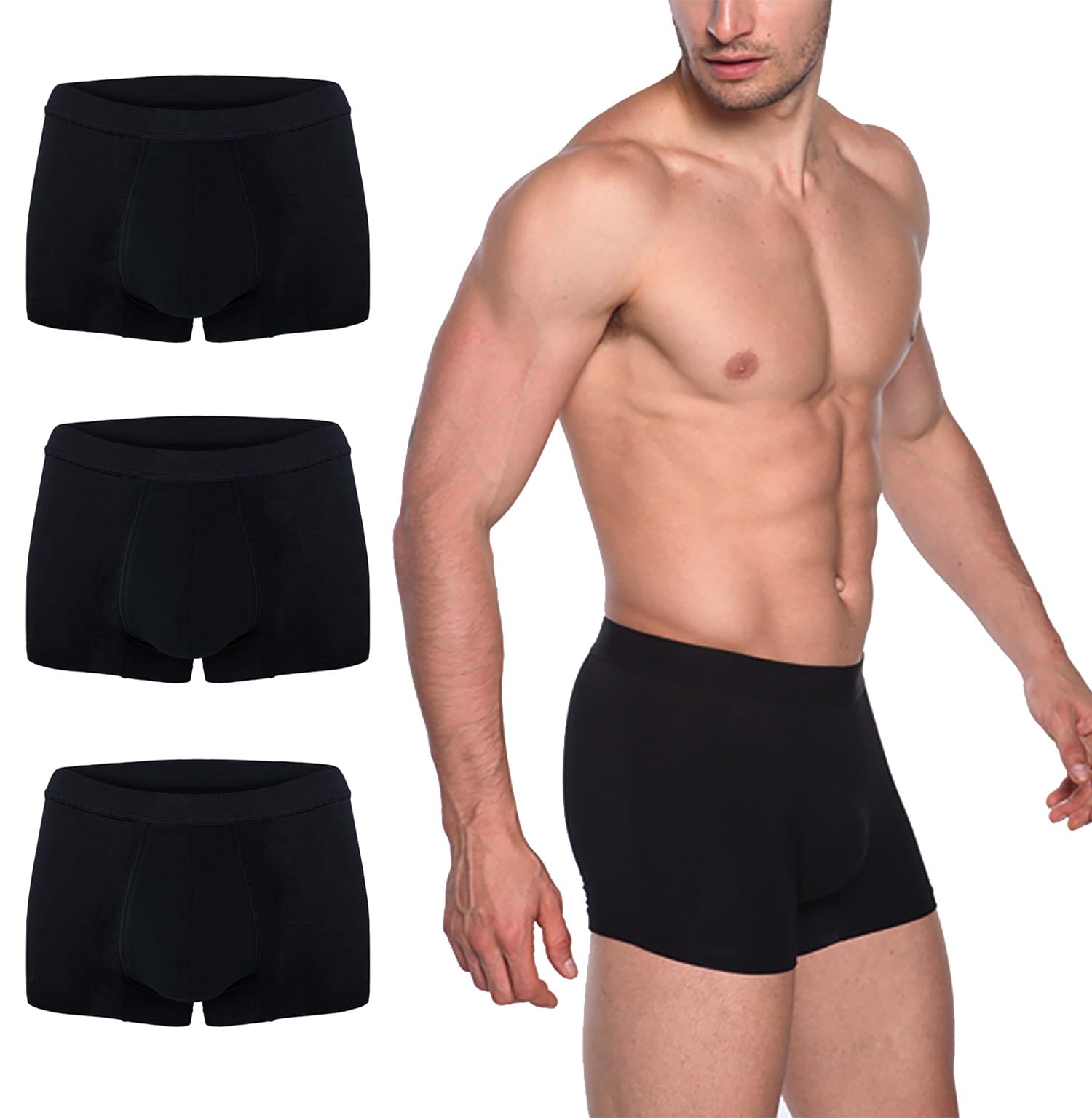 Photo 1 of AIRCUTE Washable Absorbency Urinary Incontinence Underwear for Men Bladder Leakage Protection Boxer Briefs 60 ML 3 Pack (3X-Large, 3 Black)