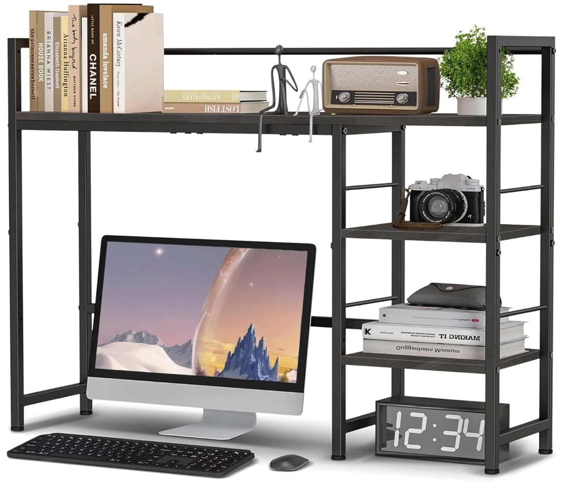 Photo 1 of ThriveHive Desk Shelf Storage, 38 inch, 4-Tier Wood Bookshelf Organizer, Computer Desk Hutch (Black)