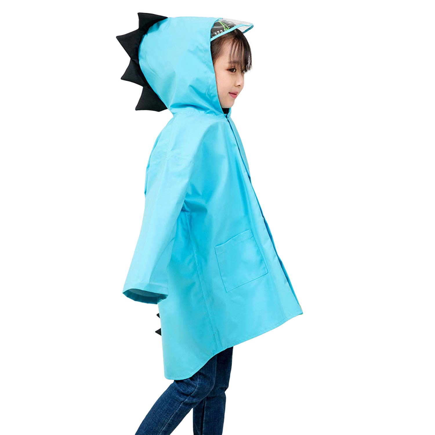 De feuilles Kinder Regenm/&auml;ntel Unisex Cartoon Kapuzen Regen M/&auml;ntel mit Taschen Baby Dino Regenjacke