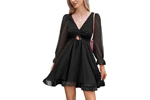 ZUNQKG Women's Off Shoulder Ruffle Mini Dress - Puff Sleeve Swiss Dot Cottagecore Dress With Tie-Up Neckline