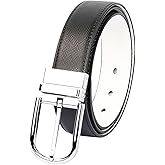 renwoxing Reversible Leather Belt for Men 2-Sided Black & White - Soft Genuine Cowhide Pin Buckle Business Casual