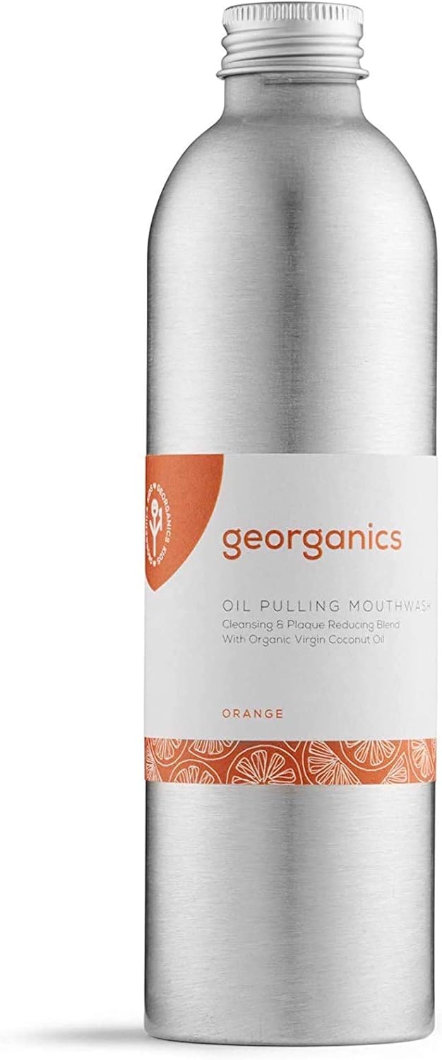 Georganics Whitening Oil Pulling Mouthwash, Orange Flavoured, Plaque-Reducing Coconut Oil Blend, 100% Natural Ingredients