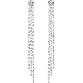 SELOVO Long 3 Chain Tassel Crystal Dangle Earring White Cubic Zirconia Bridal Jewelry