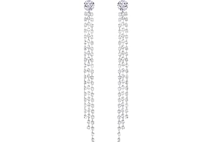 SELOVO Wedding Party Clear Rhinestone Tassel Crystal Chain Dangle Dangling Bling Fringed Earrings