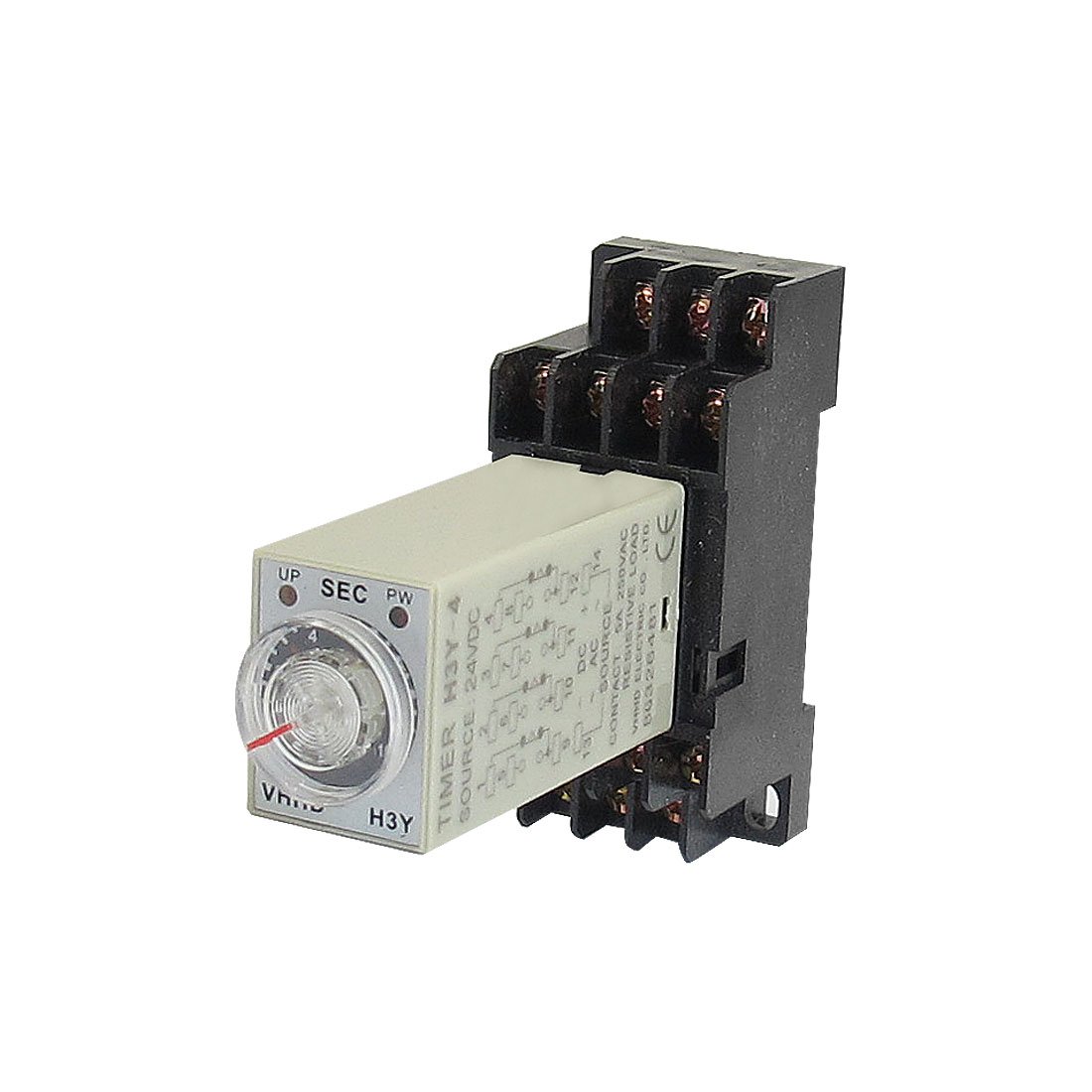 Sourcingmap DC 24V 14 Pins 4PDT 0-10S Timer Delay DIN Rail Time Relay H3Y-4 w Socket