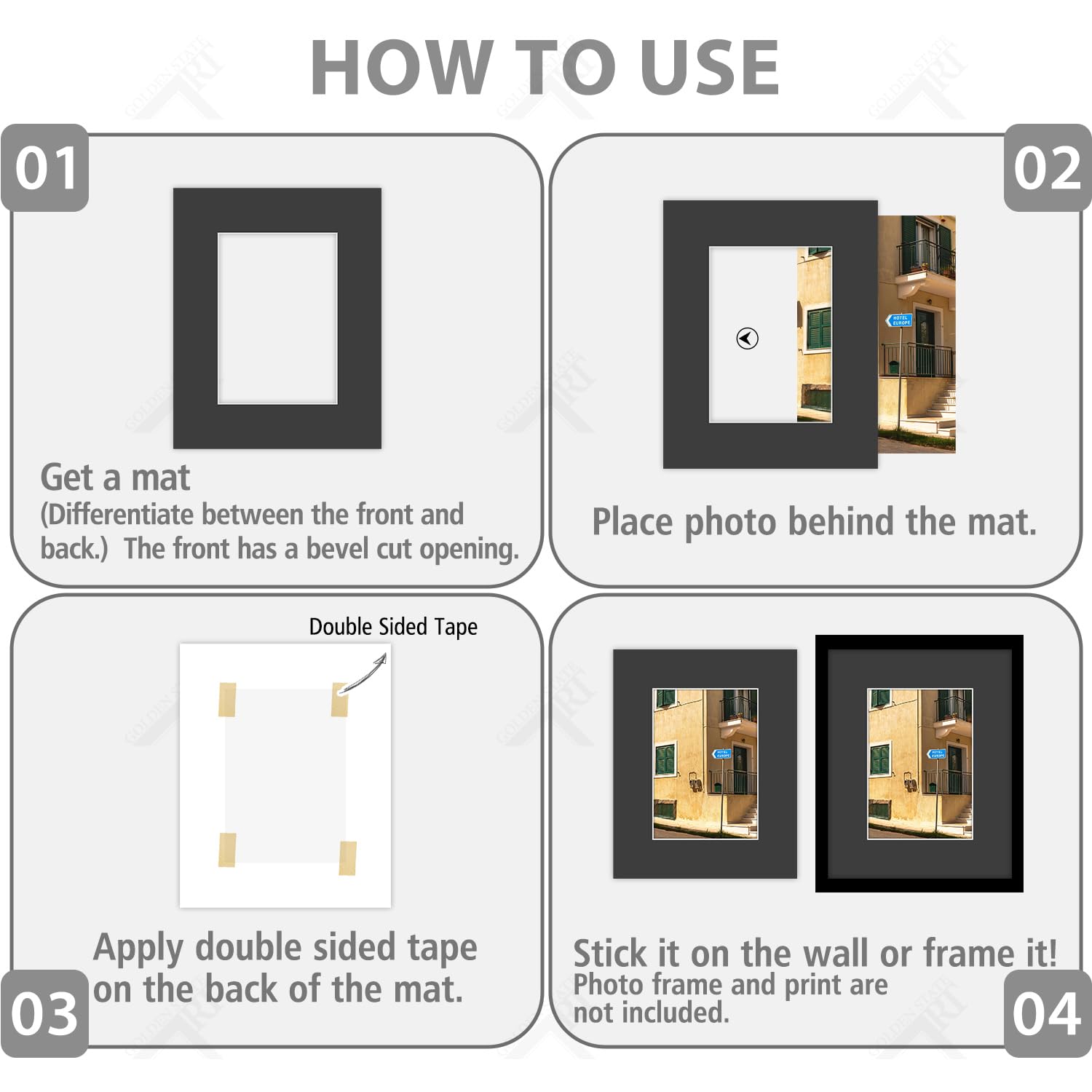 Golden State Art Pack of 50, Acid-Free Black Pre-Cut 8x10 Picture Mat for 5x7 Photo with White Core Bevel Cut Frame Mattes