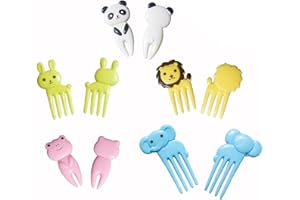 OFKPO 10Pcs Mini Lunch Fork, Animal Cartoon Child Fruit Fork, Animal Mini Cartoon Toothpick for Your Kids(Specifications: Abo