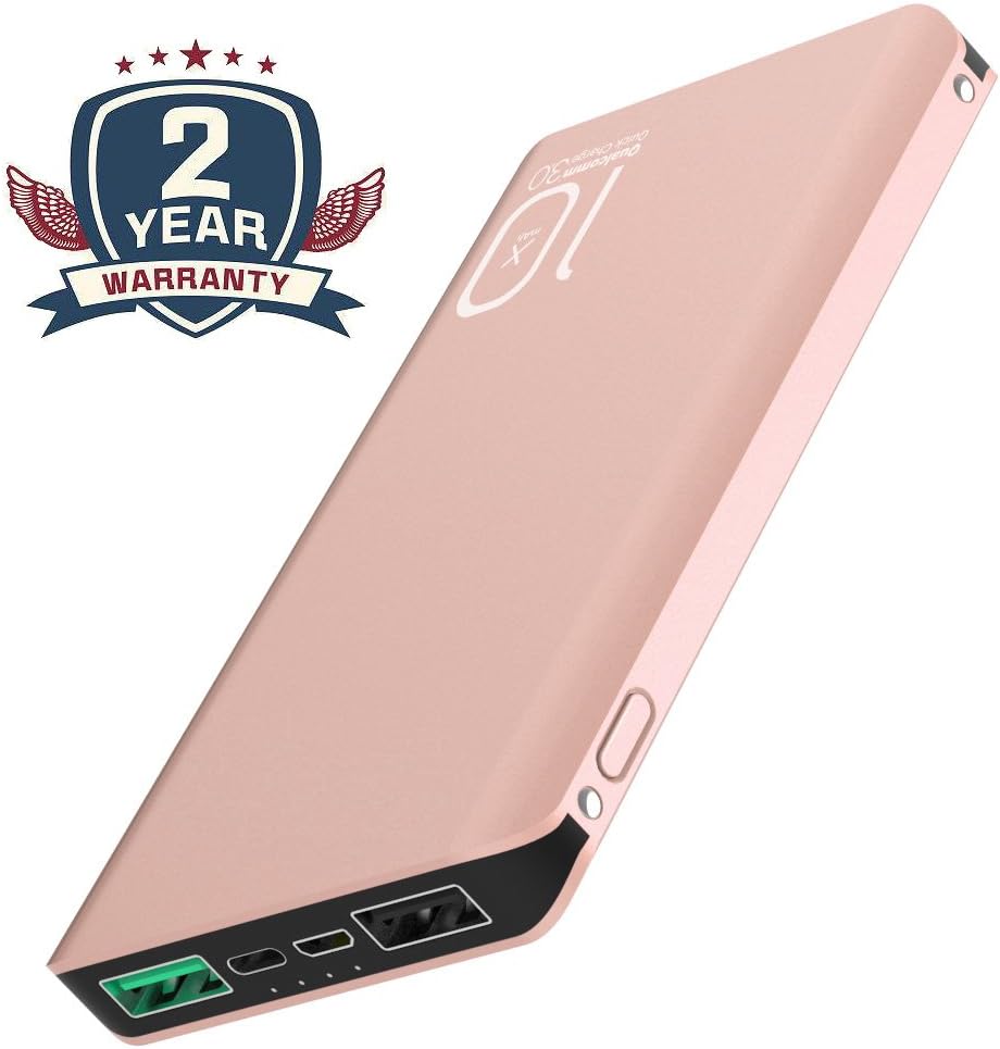 Amlik Real 10000mAh Portable Power Bank QC3.0 Bidirectional Quick Charge, Ultra Thin, Anodized Aluminum Shell, with Type-C Micro-USB Support simultaneous Input, for Samsung, iPhone,etc
