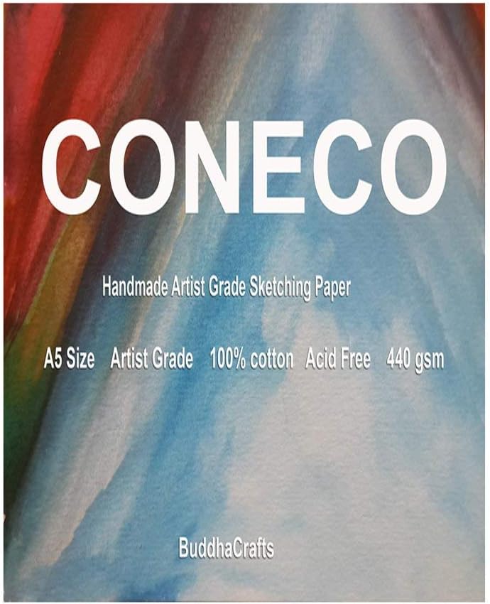 CONECO HANDMADE PAPER A5 Artist Grade Watercolour Paper,100% Cotton, 440 GSM, Neutral - 10 Sheets